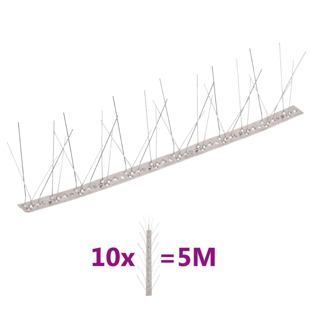 vidaXL 5-row Stainless Steel Bird & Pigeon Spikes Set of 10 5 m