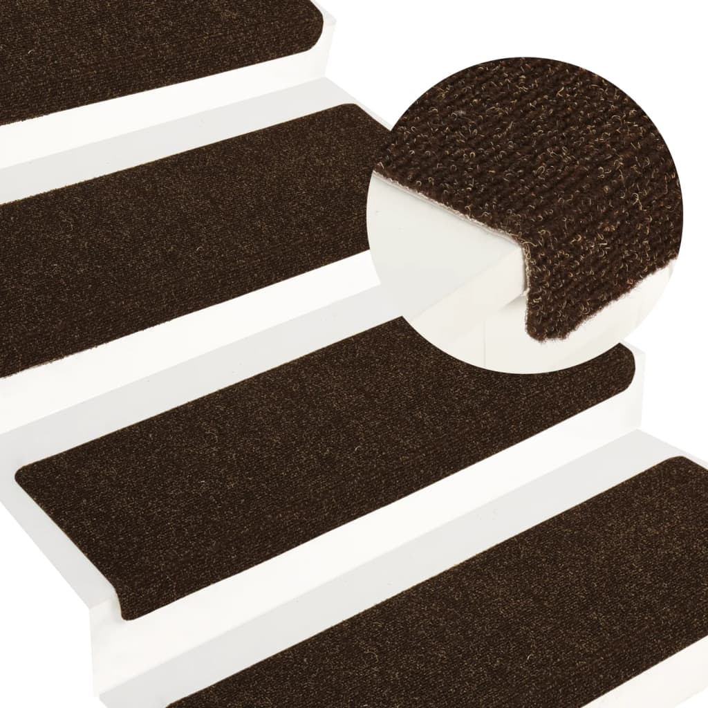 vidaXL Stair Mats 15 pcs Needle Punch 65x21x4 cm Brown
