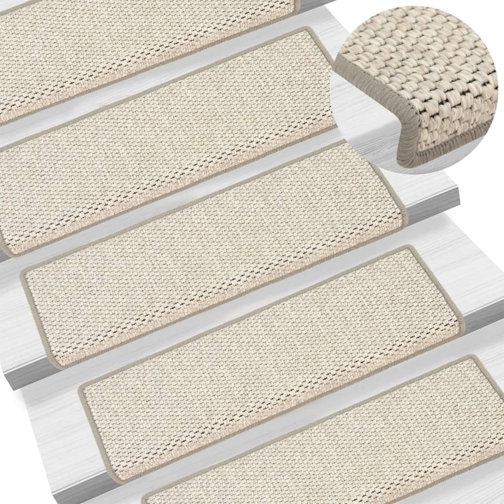vidaXL Stair Mats Self-adhesive Sisal-Look 15 pcs 65x21x4 cm Beige
