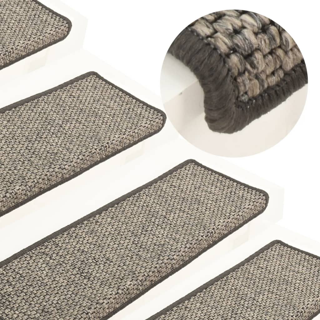 vidaXL Stair Mats Self-adhesive Sisal-Look 15 pcs 65x21x4 cm Grey and Beige