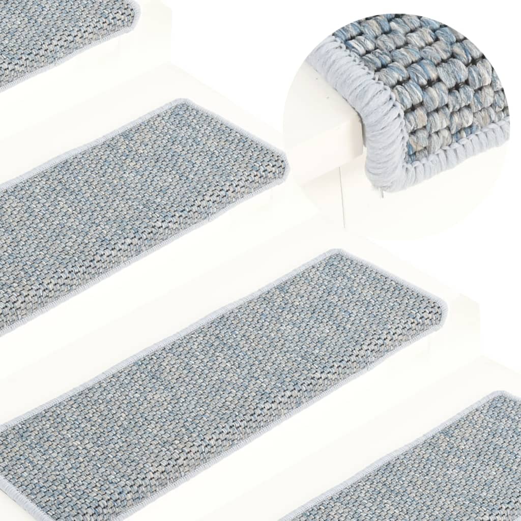 vidaXL Stair Mats Self-adhesive Sisal-Look 15 pcs 65x21x4 cm Blue