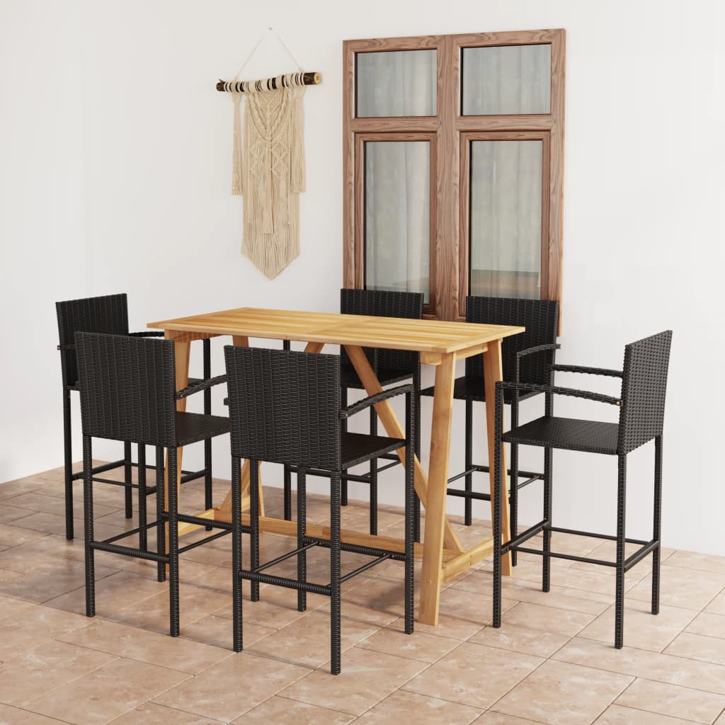 vidaXL 7 Piece Garden Bar Set Black