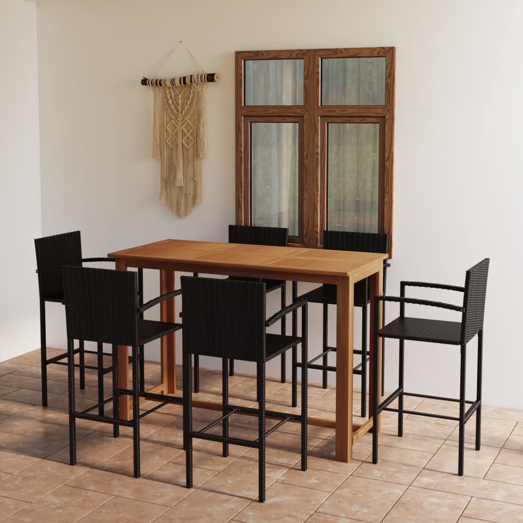 vidaXL 7 Piece Garden Bar Set Black