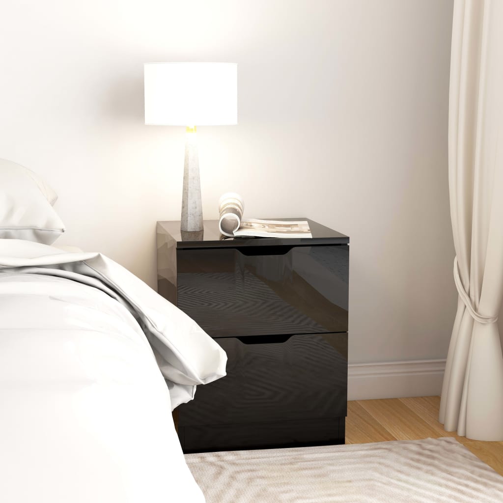 vidaXL Bedside Cabinet High Gloss Black 40x40x50 cm Engineered Wood