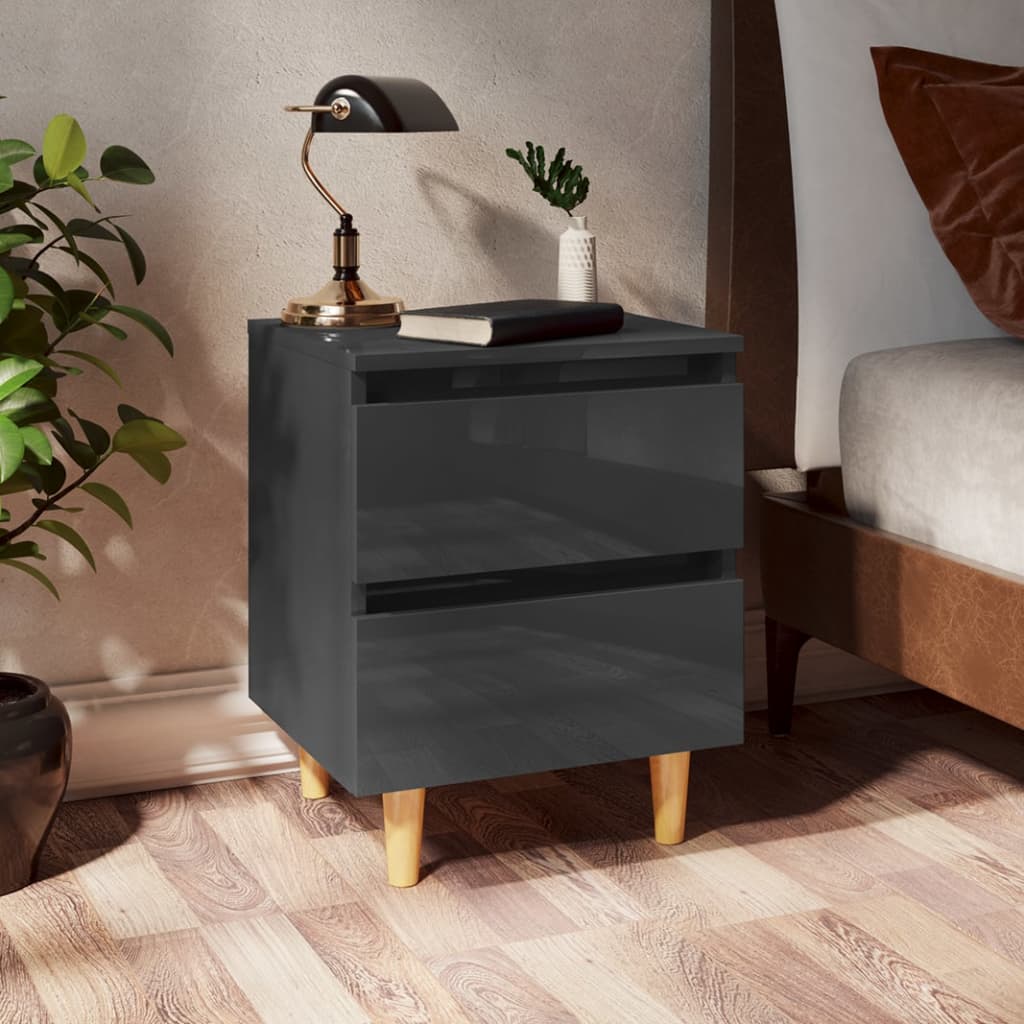 vidaXL Bed Cabinet & Solid Pinewood Legs High Gloss Grey 40x35x50cm