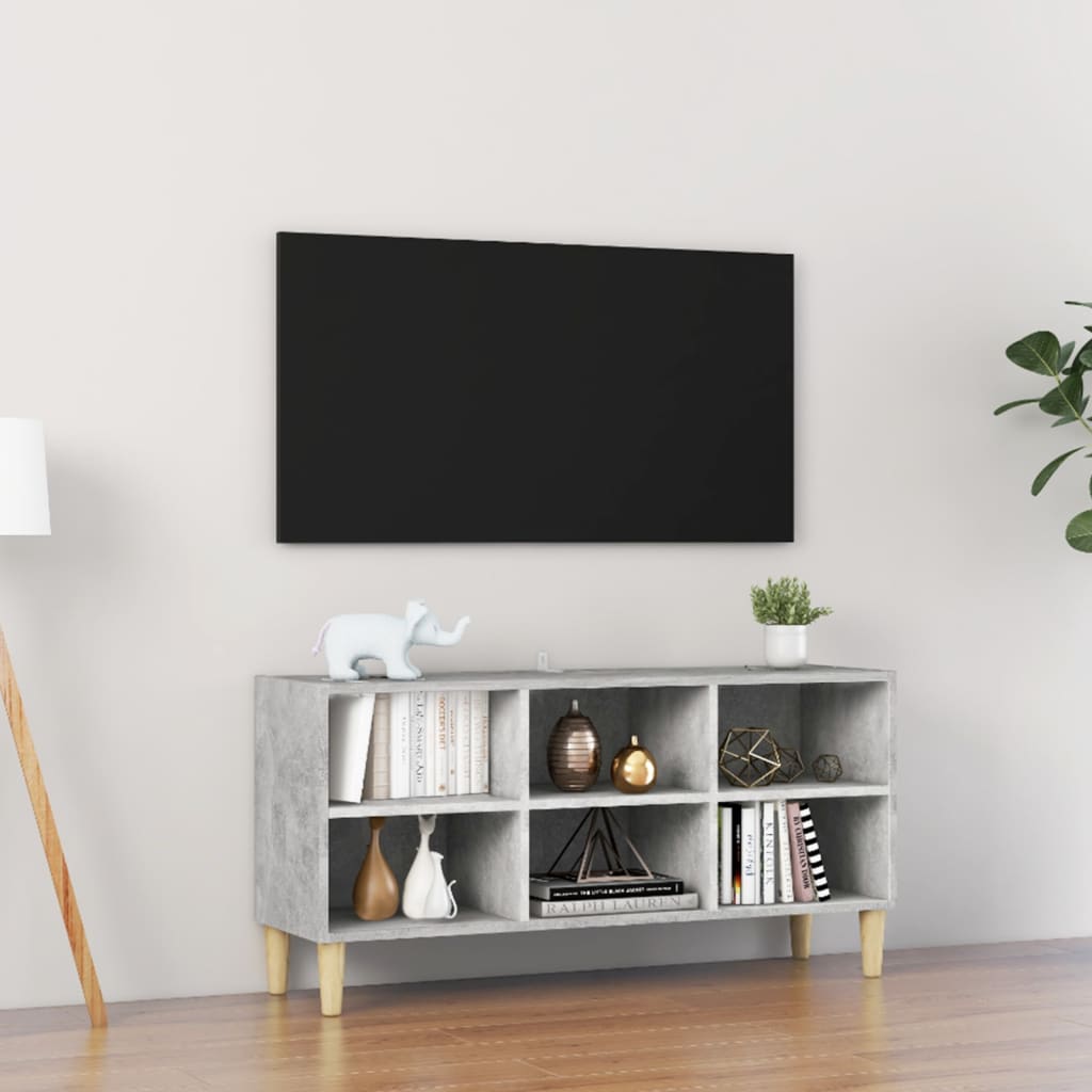 vidaXL TV Cabinet with Solid Wood Legs Concrete Grey 103.5x30x50 cm