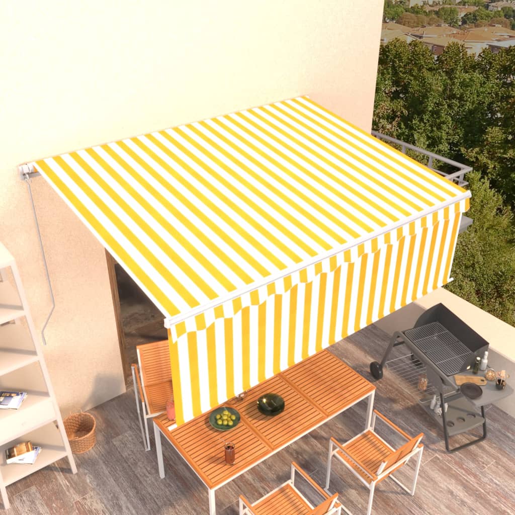vidaXL Manual Retractable Awning with Blind 4.5x3m Yellow&White