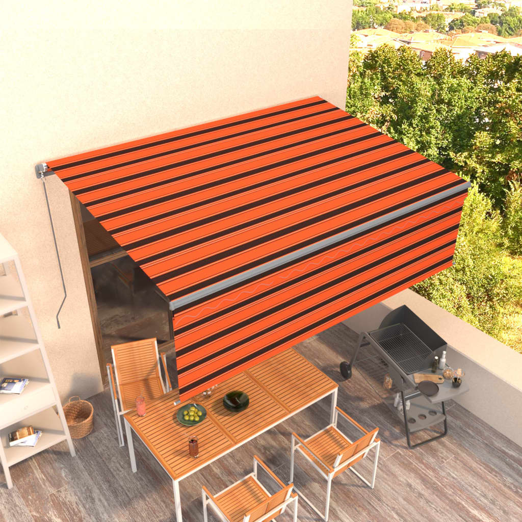 vidaXL Manual Retractable Awning with Blind 4x3m Orange&Brown