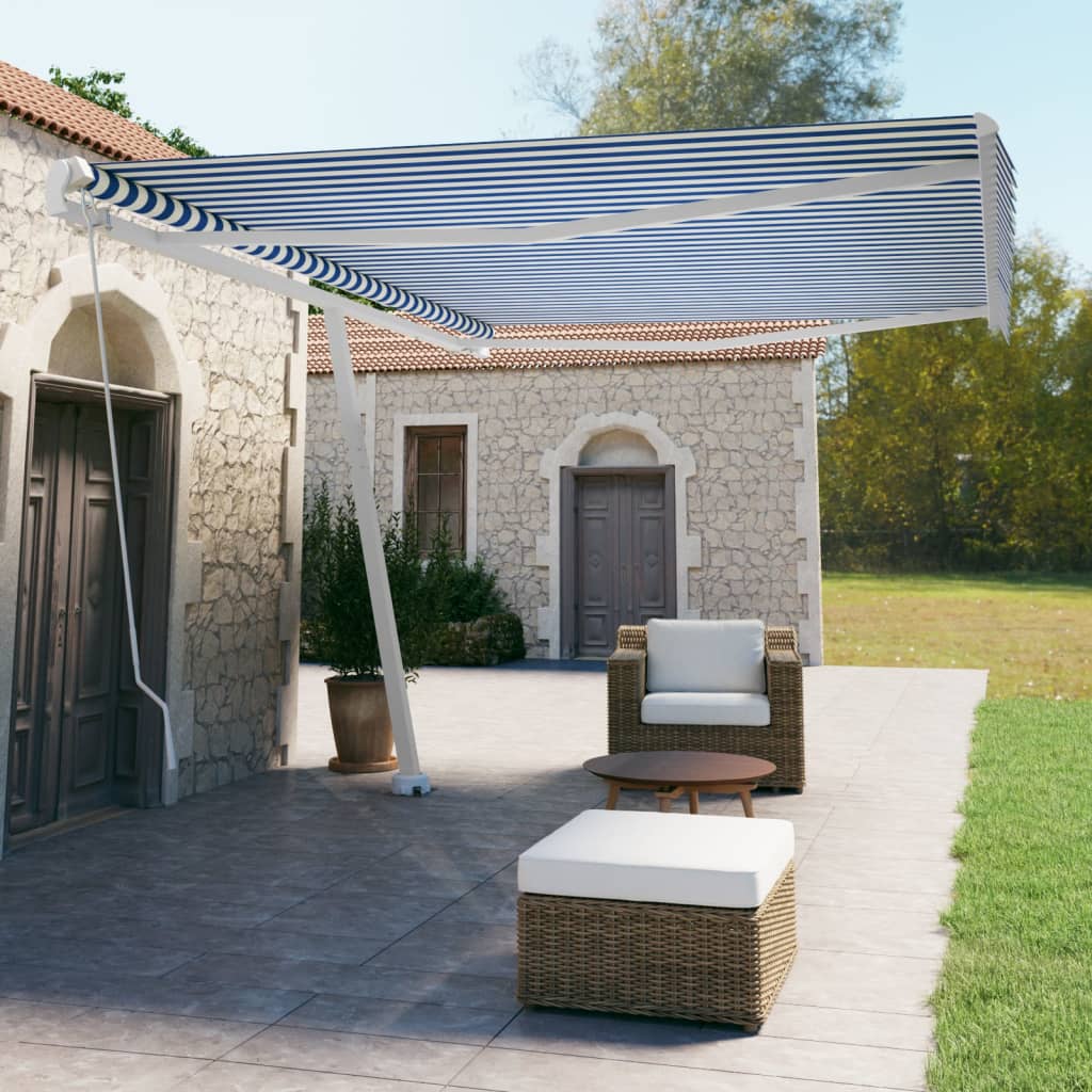 vidaXL Freestanding Manual Retractable Awning 500x350 cm Blue/White