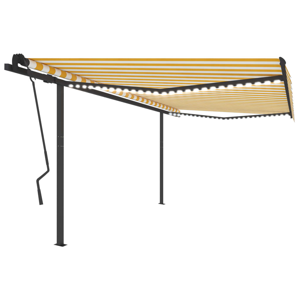 vidaXL Manual Retractable Awning with LED 4.5x3.5 m Yellow and White