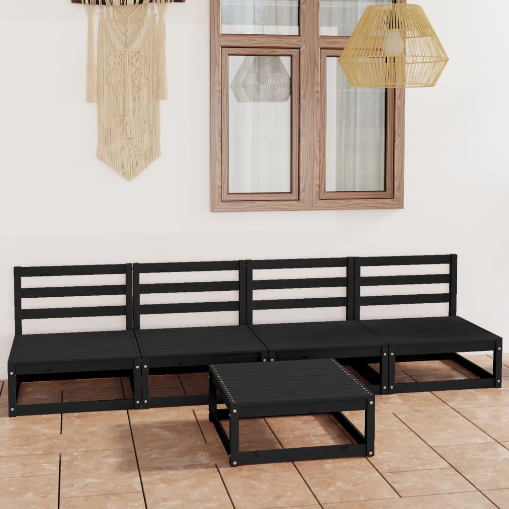 vidaXL 5 Piece Garden Lounge Set Black Solid Pinewood