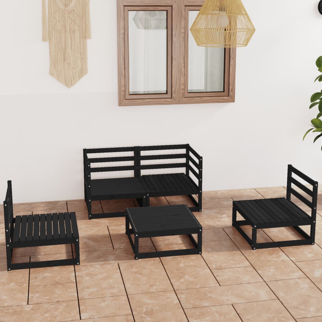 vidaXL 5 Piece Garden Lounge Set Black Solid Wood Pine