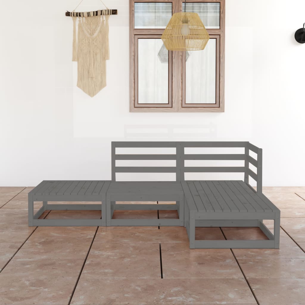 vidaXL 4 Piece Garden Lounge Set Grey Solid Wood Pine