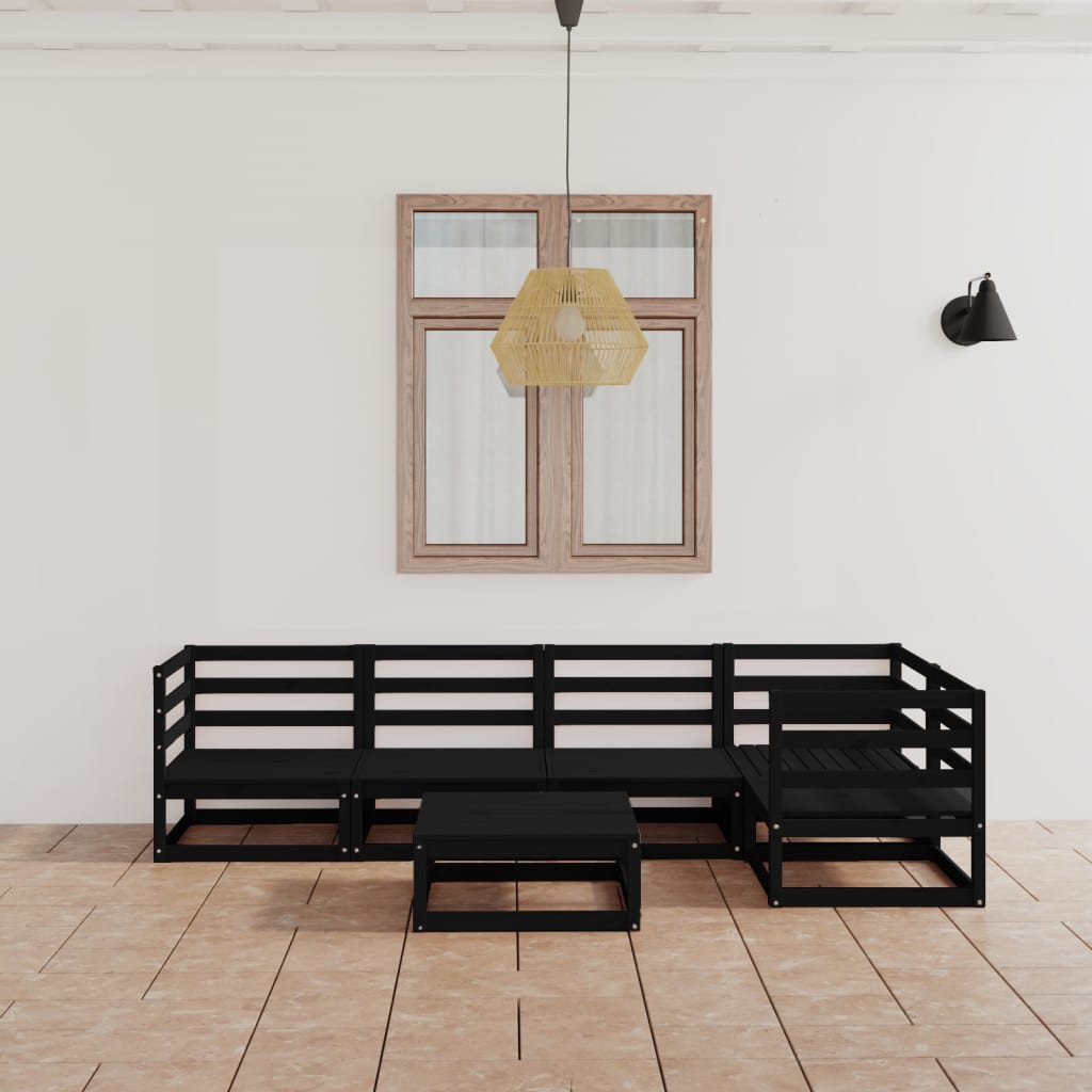 vidaXL 6 Piece Garden Lounge Set Black Solid Pinewood