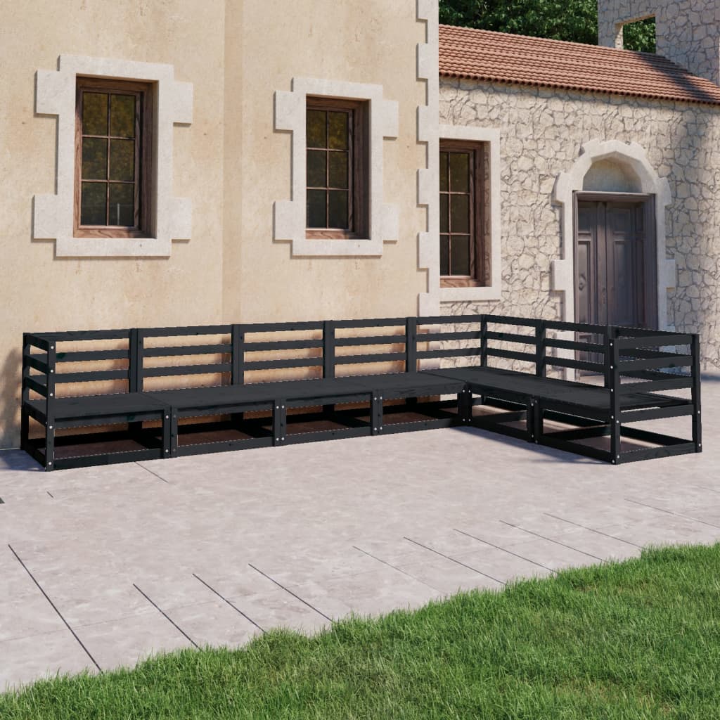 vidaXL 7 Piece Garden Lounge Set Black Solid Pinewood