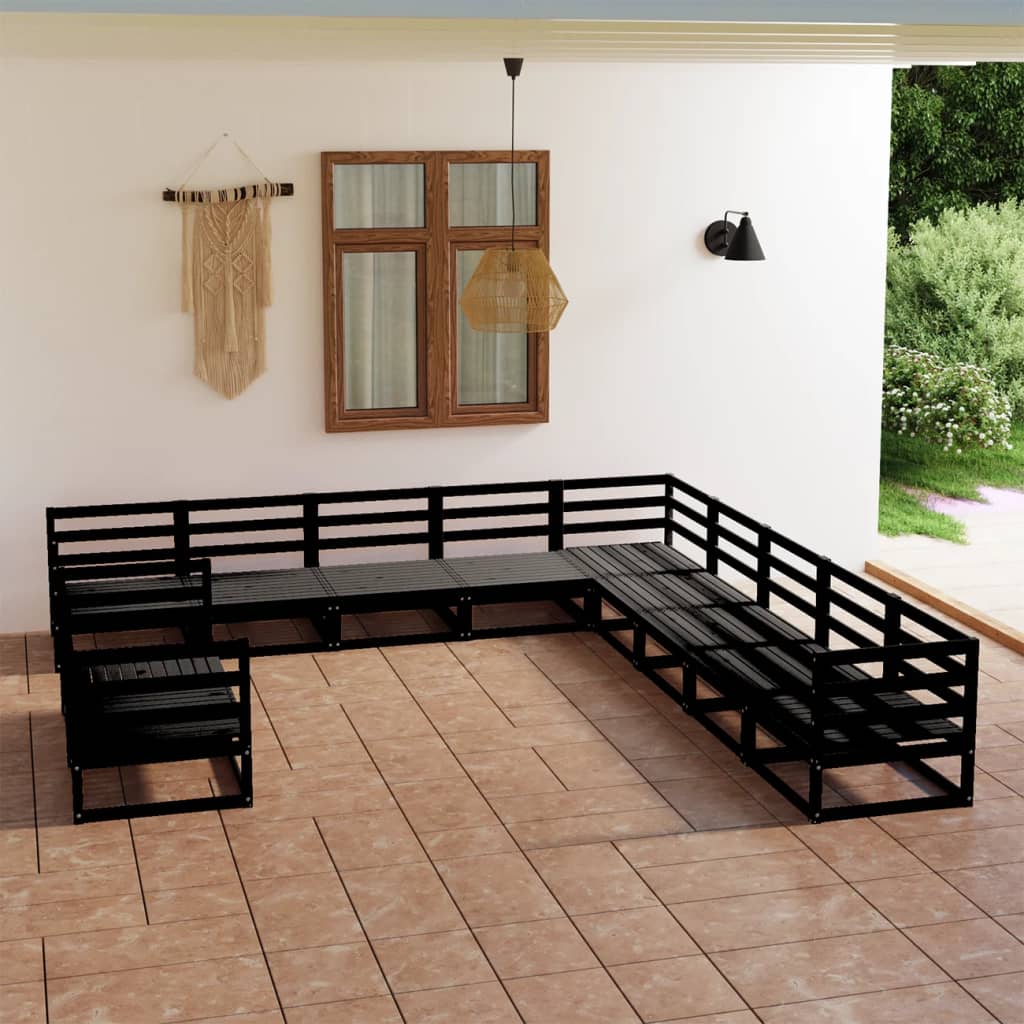 vidaXL 11 Piece Garden Lounge Set Black Solid Pinewood