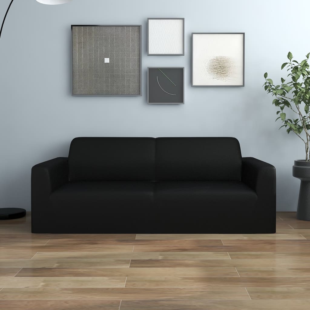 vidaXL 2-Seater Stretch Couch Slipcover Black Polyester Jersey