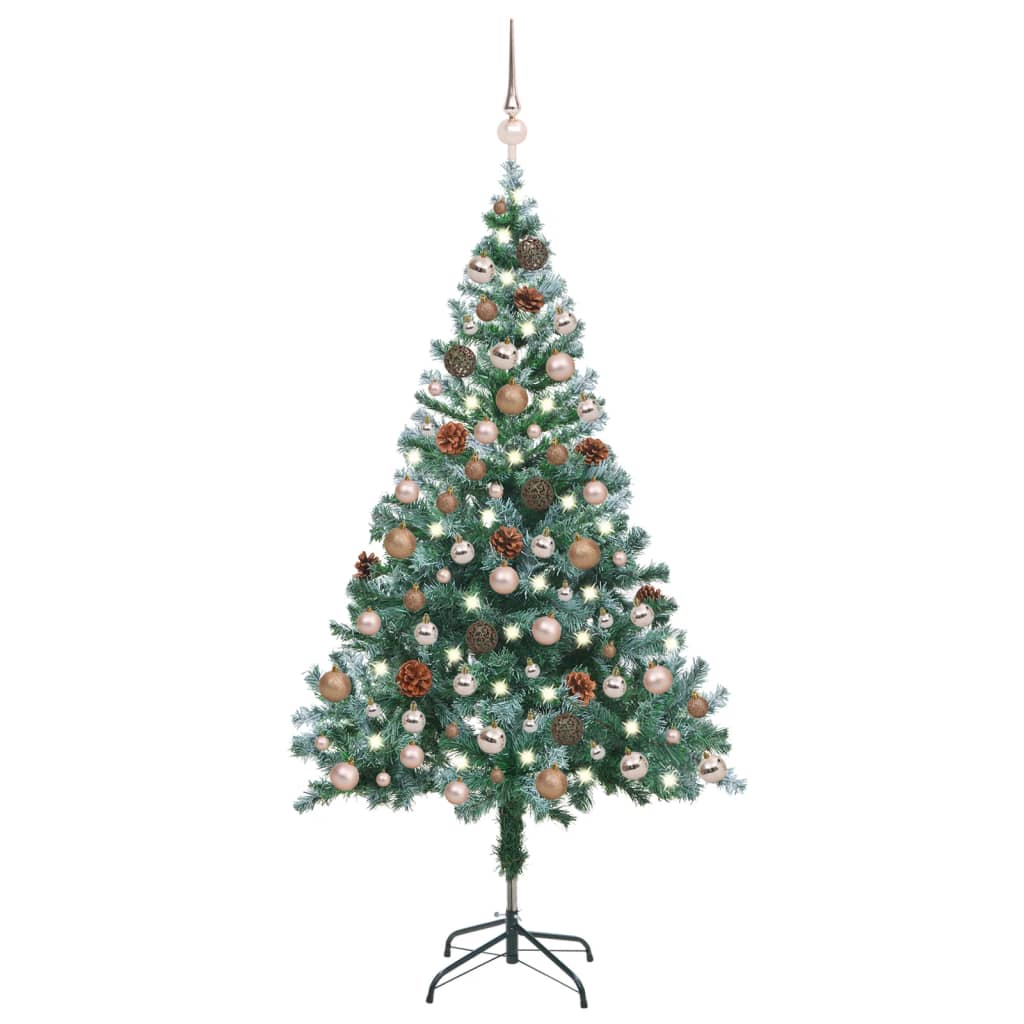 vidaXL Frosted Pre-lit Christmas Tree with Ball Set Pinecones 150 cm