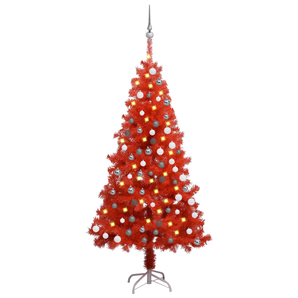 vidaXL Artificial Pre-lit Christmas Tree with Ball Set Red 150 cm PVC