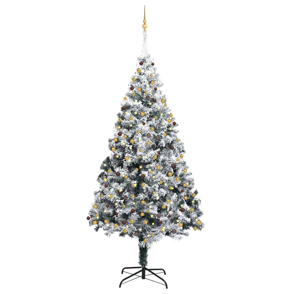 vidaXL Artificial Christmas Tree LEDs&Ball Set&Flocked Snow Green 300cm