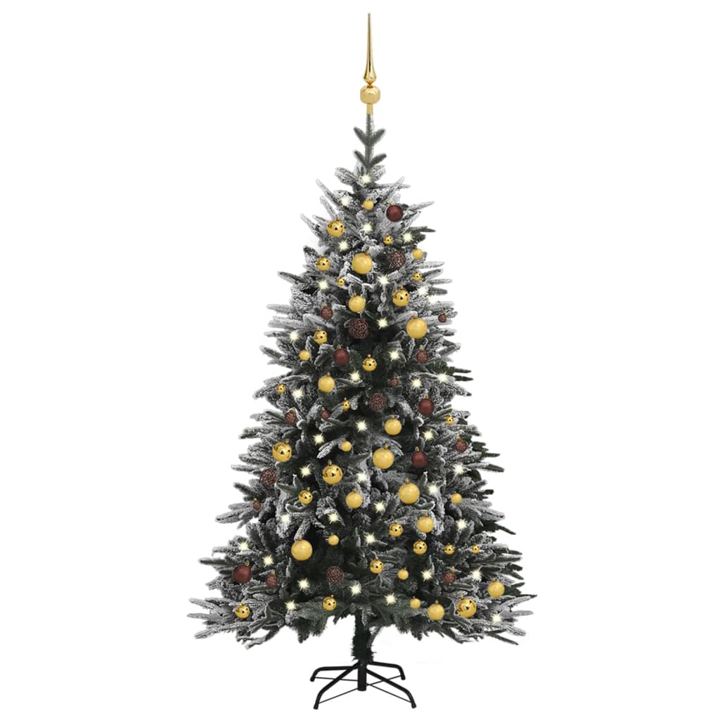 vidaXL Artificial Christmas Tree LED&Ball Set&Flocked Snow 180cm PVC&PE