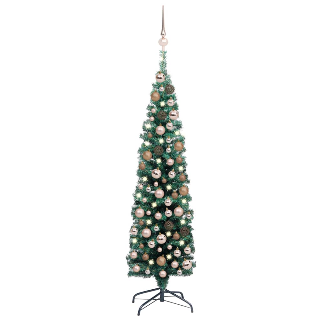 vidaXL Slim Artificial Pre-lit Christmas Tree with Ball Set Green 120cm
