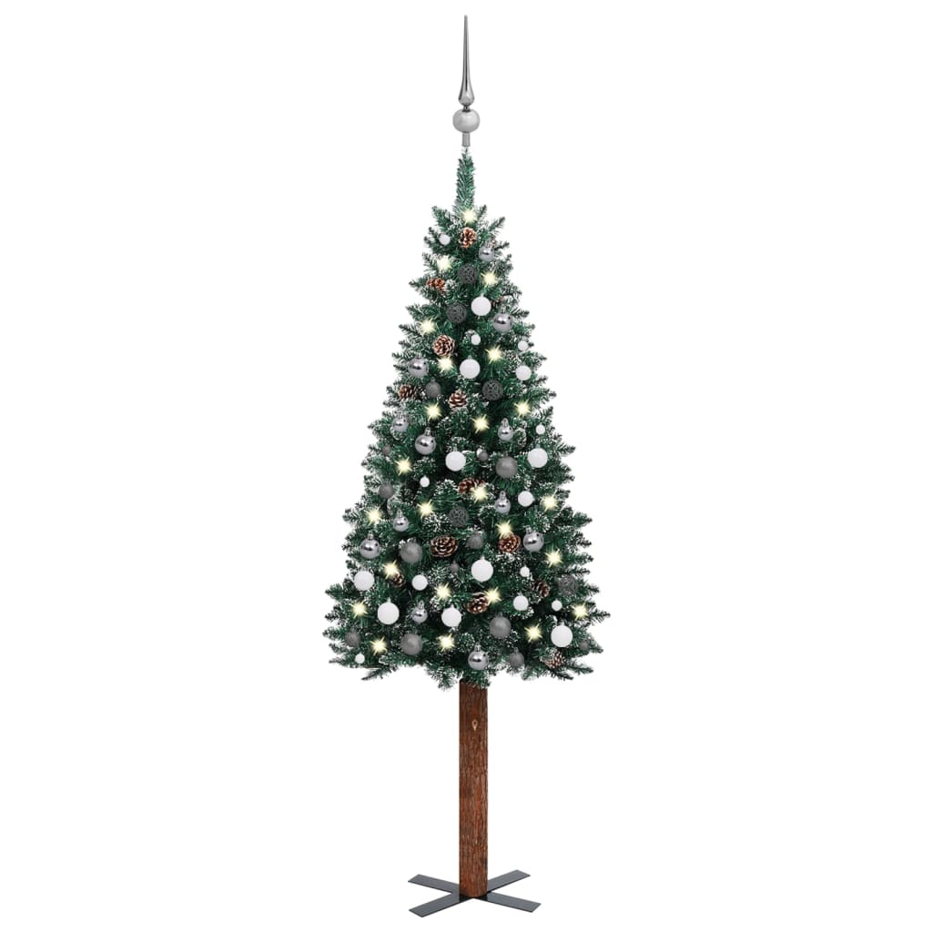 vidaXL Slim Pre-lit Christmas Tree with Ball Set Green 210 cm