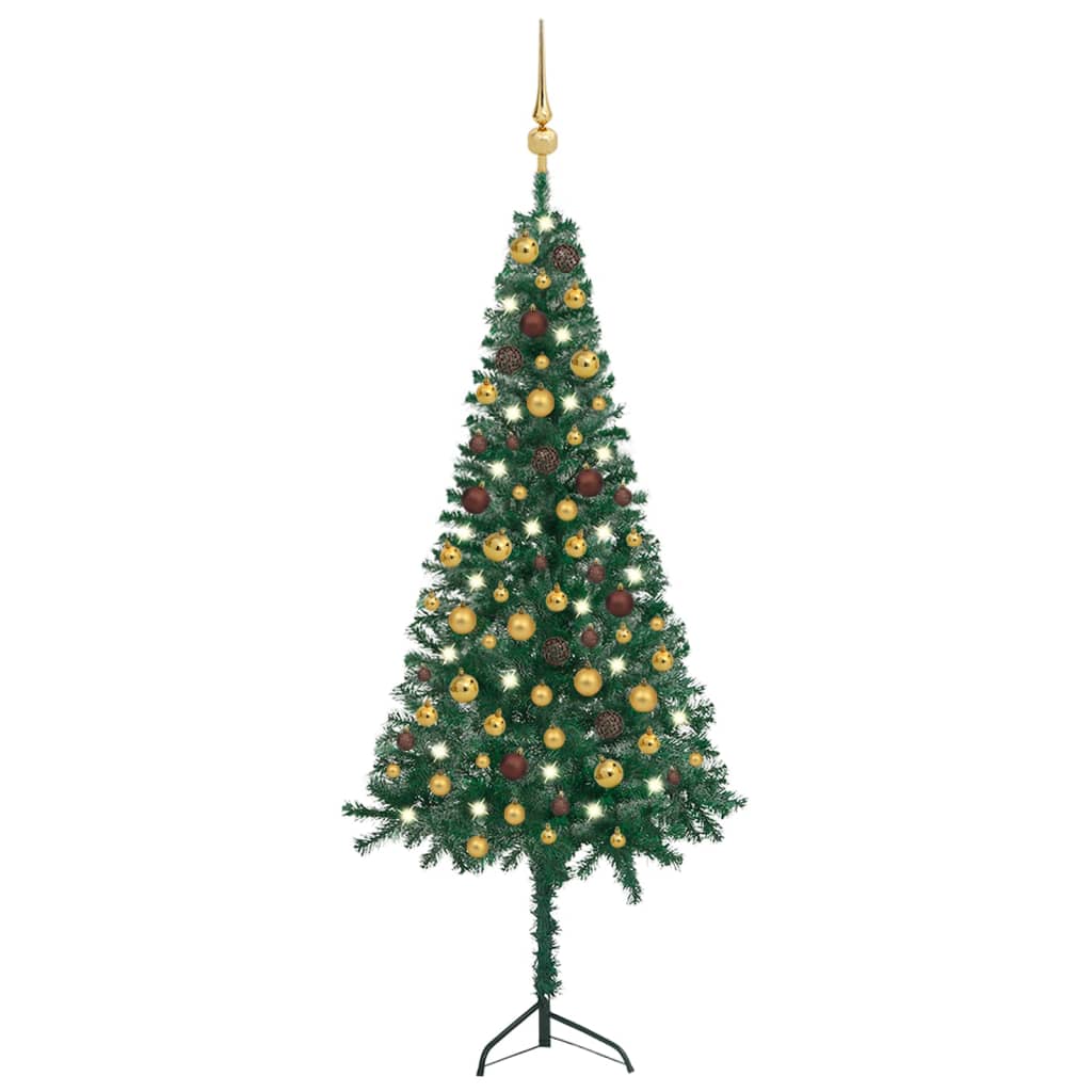 vidaXL Corner Artificial Christmas Tree LEDs&Ball Set Green 150 cm PVC