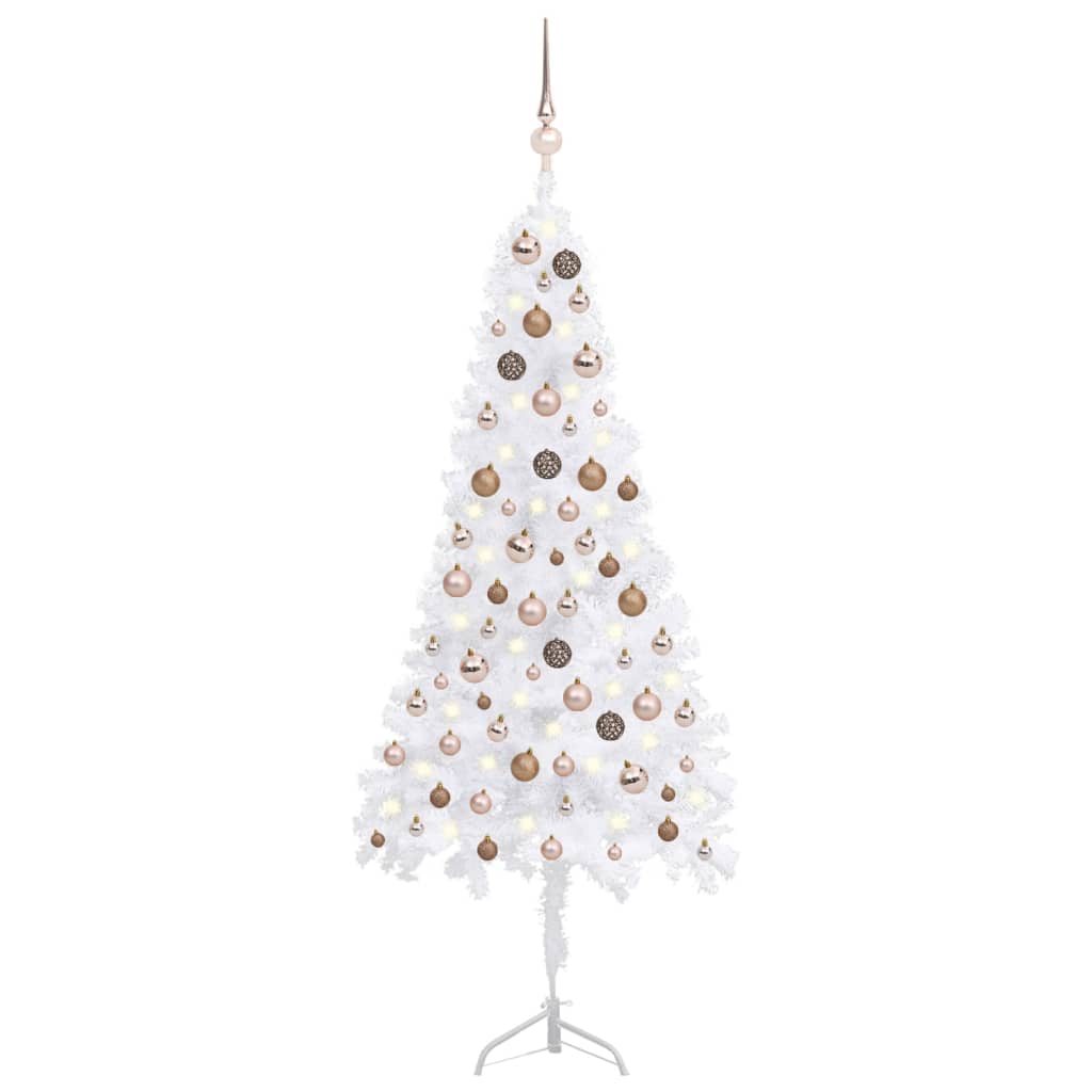 vidaXL Corner Artificial Christmas Tree LEDs&Ball Set White 150 cm PVC