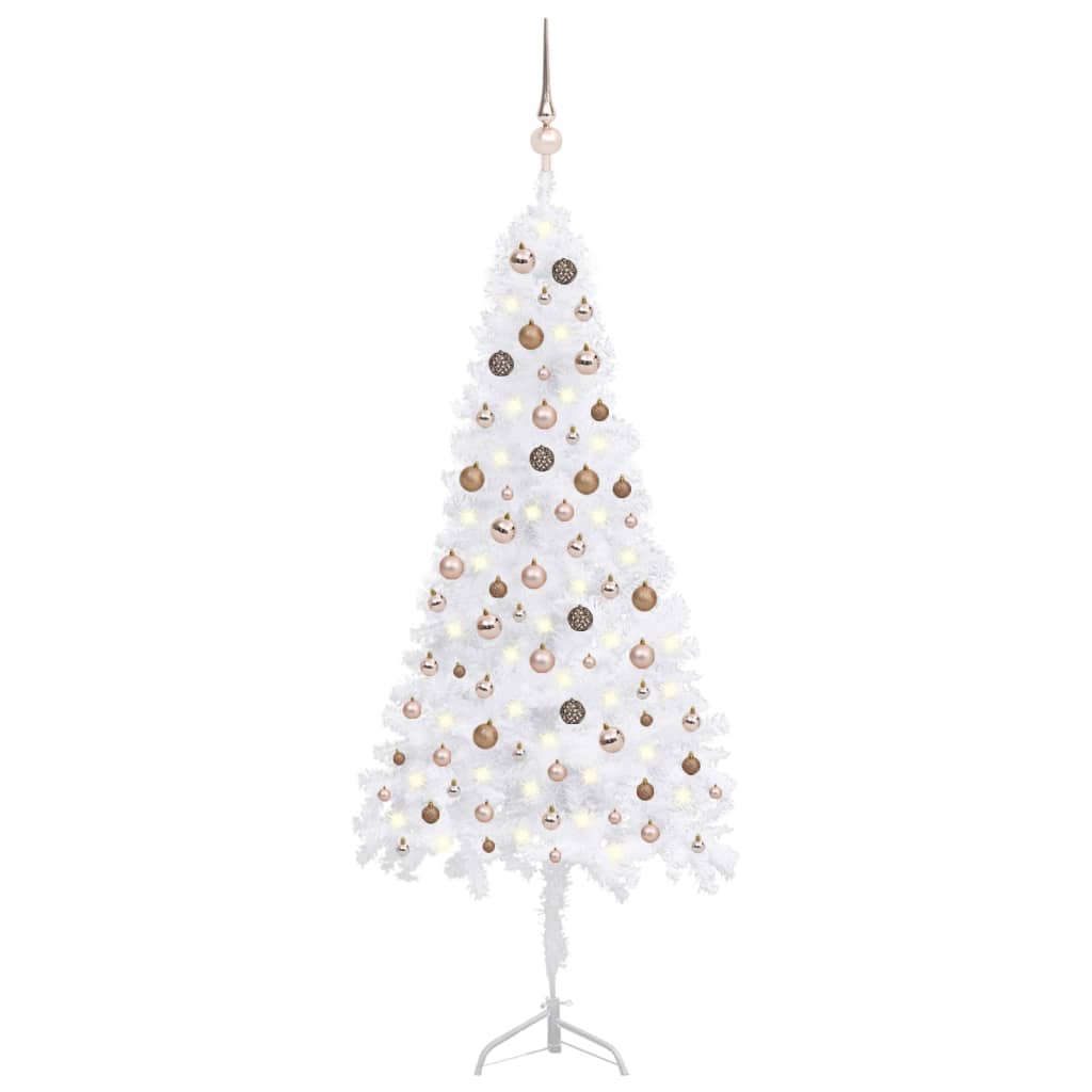 vidaXL Corner Artificial Christmas Tree LEDs&Ball Set White 210 cm PVC