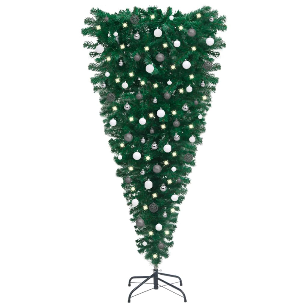 vidaXL Upside-down Artificial Pre-lit Christmas Tree with Ball Set 150 cm