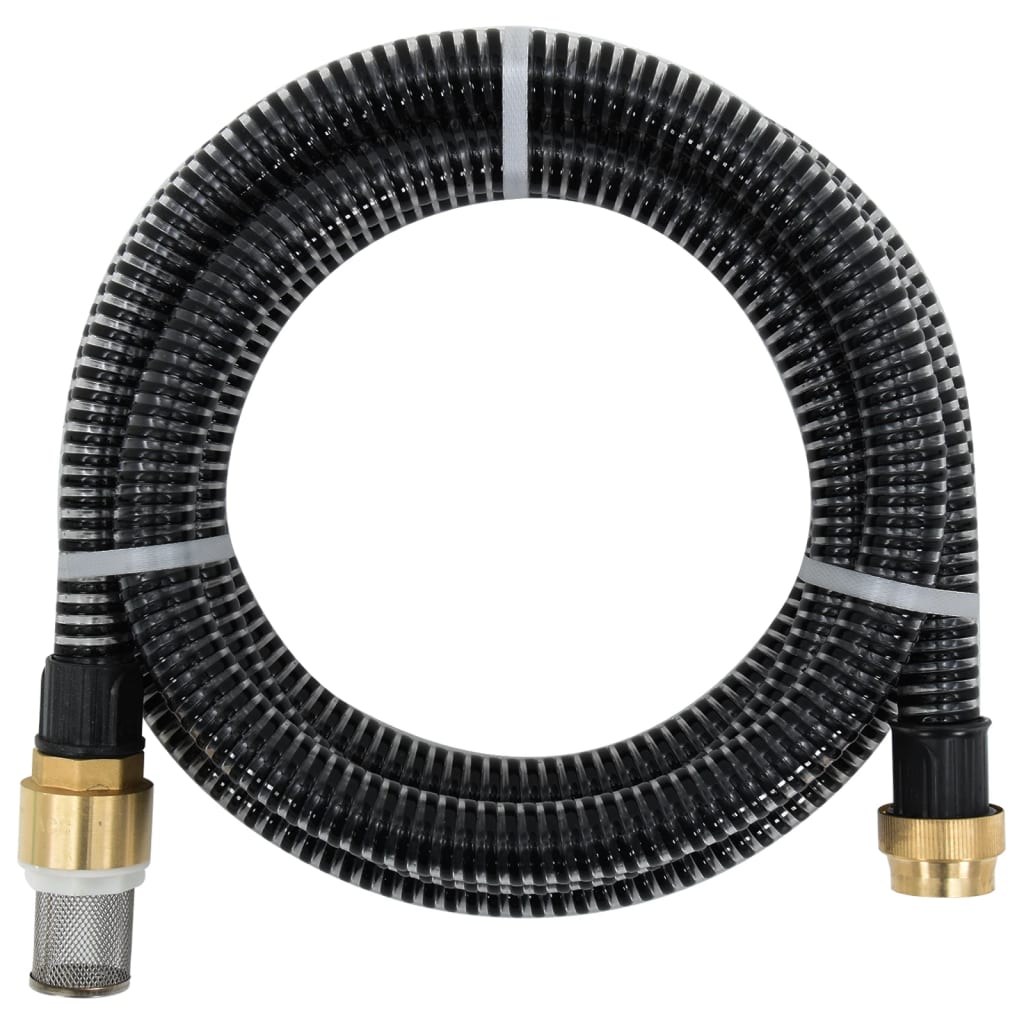 vidaXL Suction Hose with Brass Connectors Black 1.1" 20 m PVC