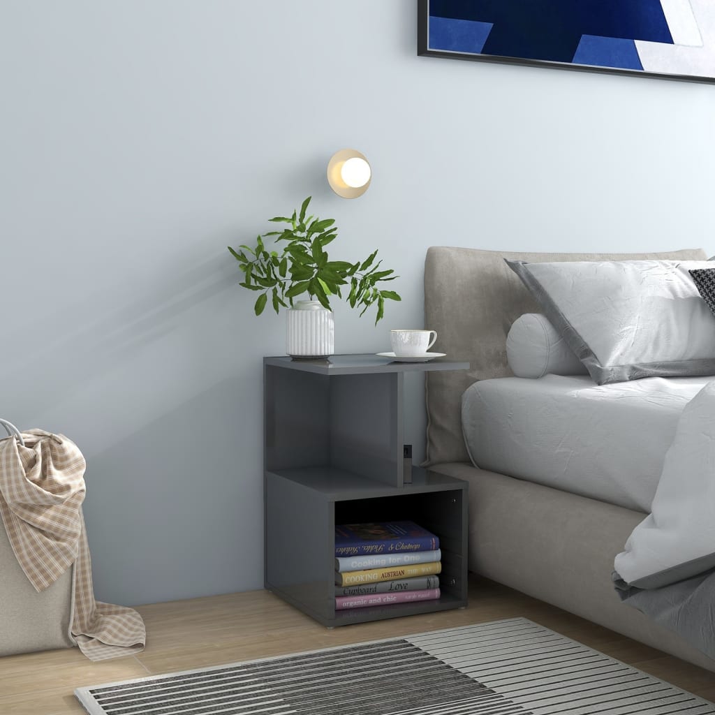 vidaXL Bedside Cabinet High Gloss Grey 35x35x55 cm Engineered Wood