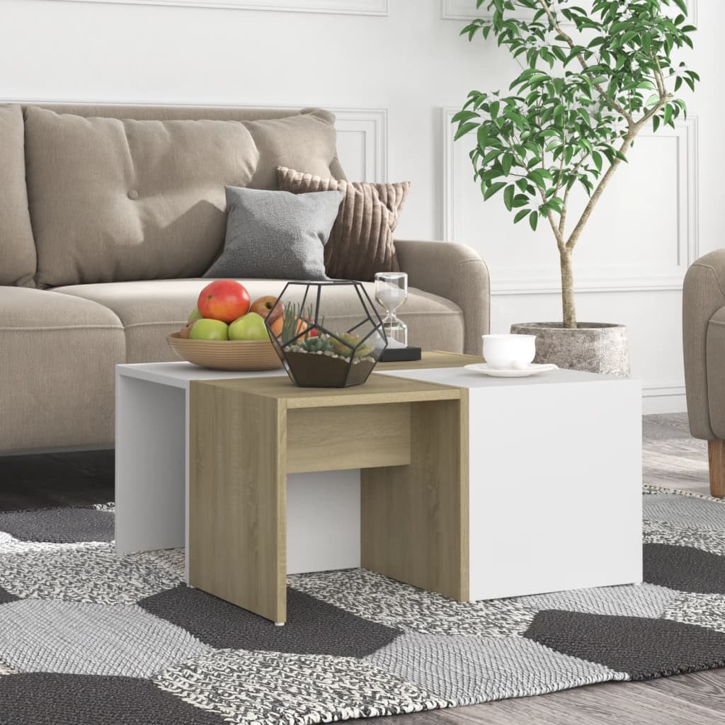 vidaXL Coffee Tables 4 pcs White and Sonoma Oak 33x33x33 cm Engineered Wood