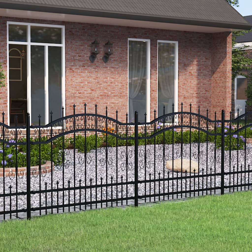 vidaXL Garden Fence with Spear Top Black 140 cm Powder-coated Steel