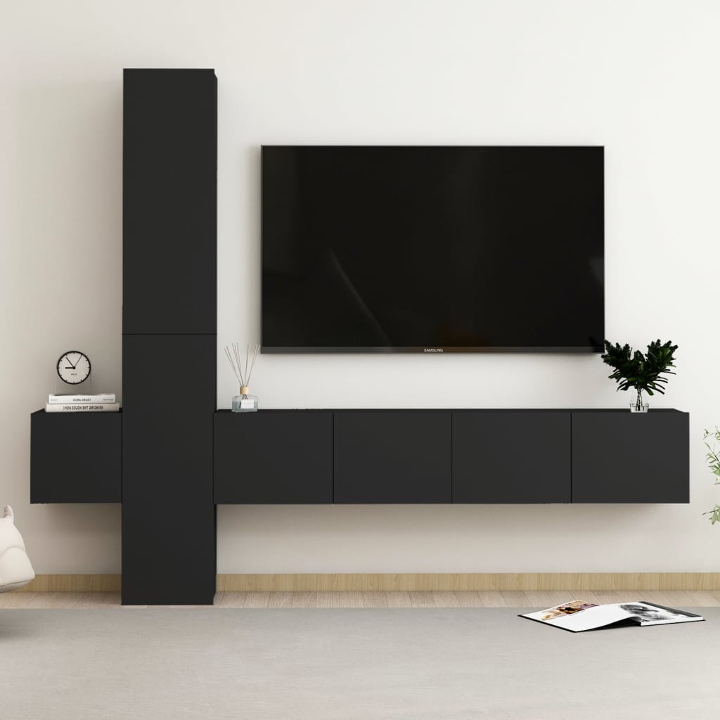vidaXL 5 Piece TV Cabinet Set Black Engineered Wood