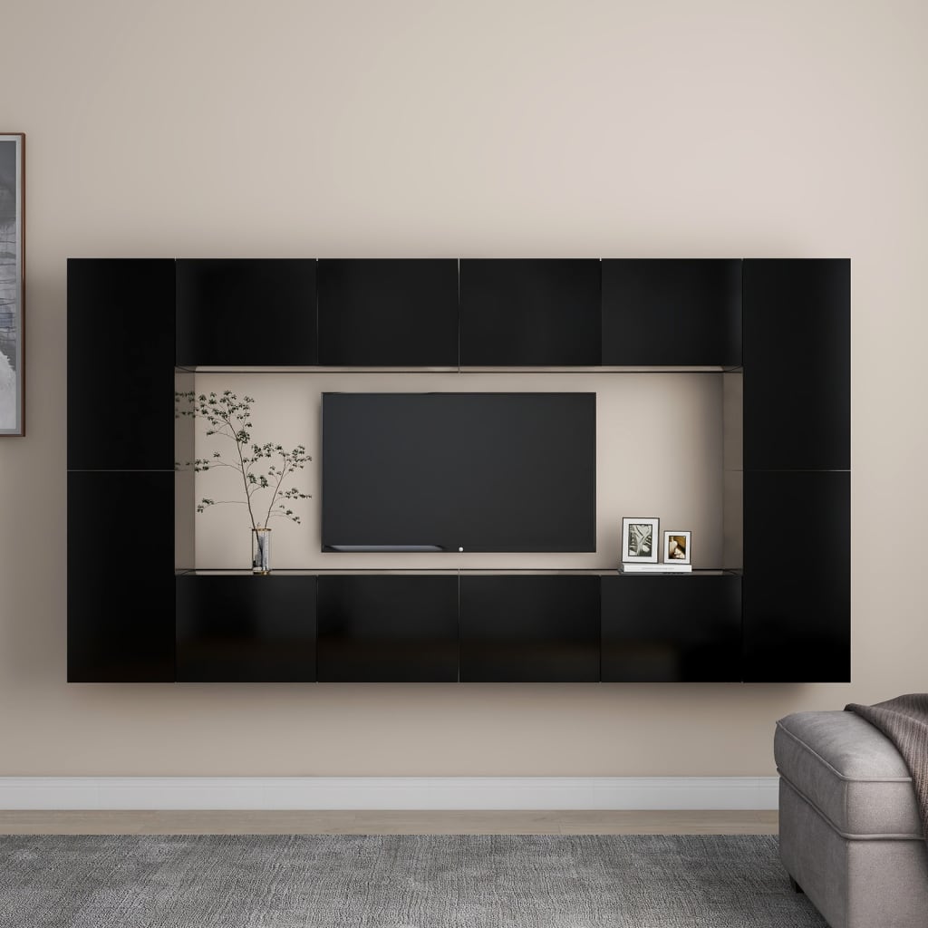 vidaXL 8 Piece TV Cabinet Set Black Engineered Wood