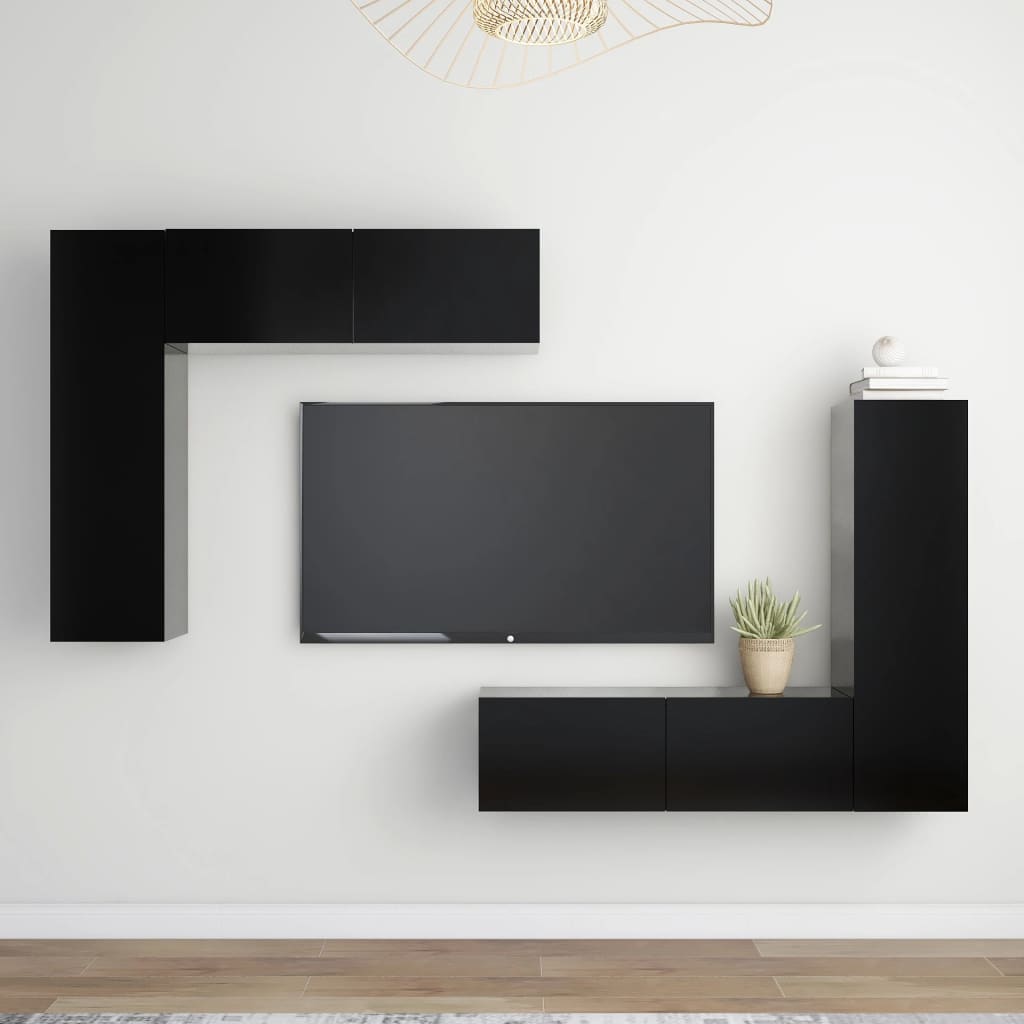 vidaXL 4 Piece TV Cabinet Set Black Engineered Wood