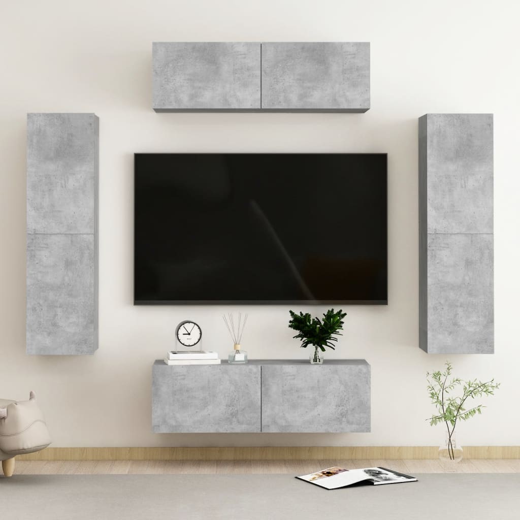 vidaXL 4 Piece TV Cabinet Set Concrete Grey Engineered Wood