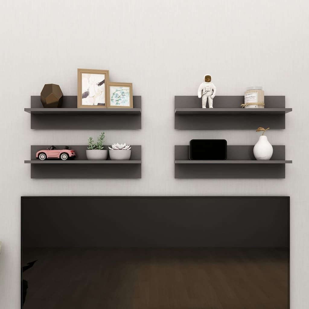 vidaXL Wall Shelf 4 pcs Grey 60x11.5x18 cm Engineered Wood