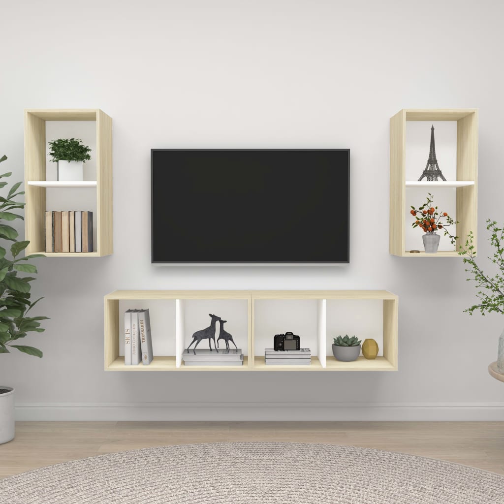 vidaXL Wall-mounted TV Cabinets 4 pcs White and Sonoma Oak Engineered Wood