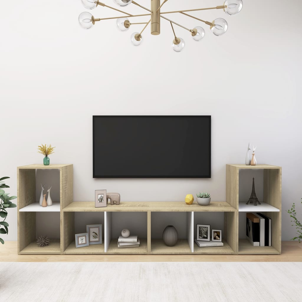 vidaXL TV Cabinets 4 pcs White and Sonoma Oak 72x35x36.5 cm Engineered Wood