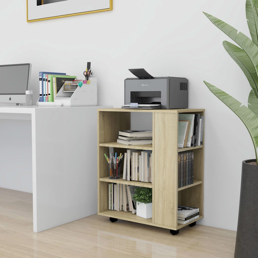 vidaXL Rolling Cabinet Sonoma Oak 60x35x75 cm Engineered Wood