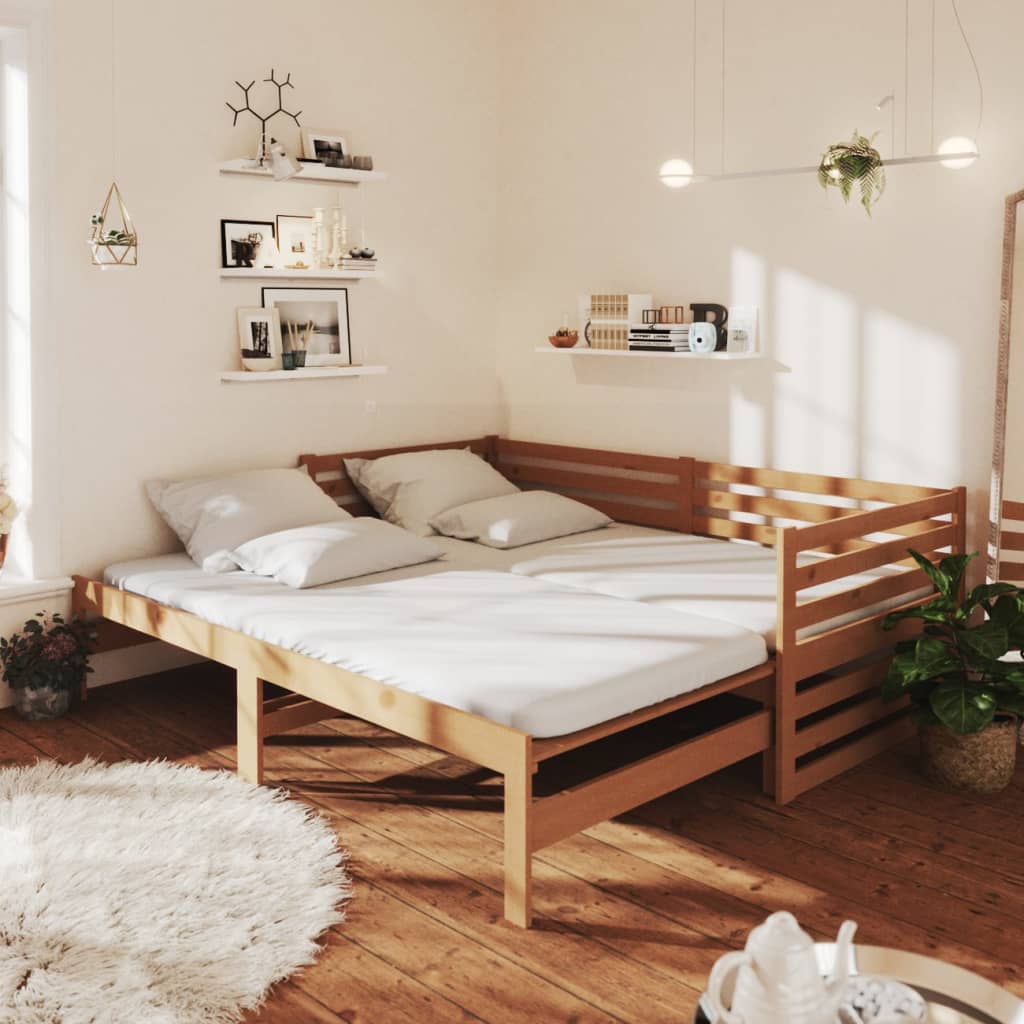 vidaXL Pull-out Day Bed Honey Brown Solid Pinewood 2x(90x200) cm