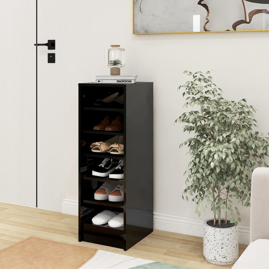 vidaXL Shoe Cabinet High Gloss Black 31.5x35x90 cm Engineered Wood