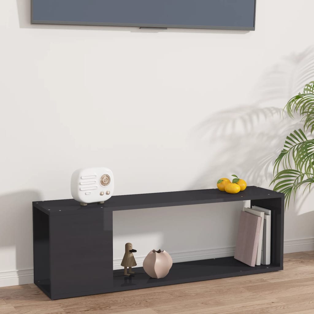 vidaXL TV Cabinet High Gloss Grey 100x24x32 cm Engineered Wood