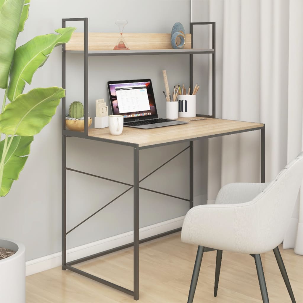 vidaXL Computer Desk Black and Oak 110x60x138 cm Engineered Wood