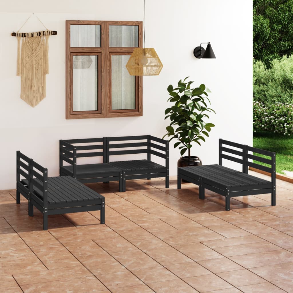 vidaXL 6 Piece Garden Lounge Set Black Solid Pinewood