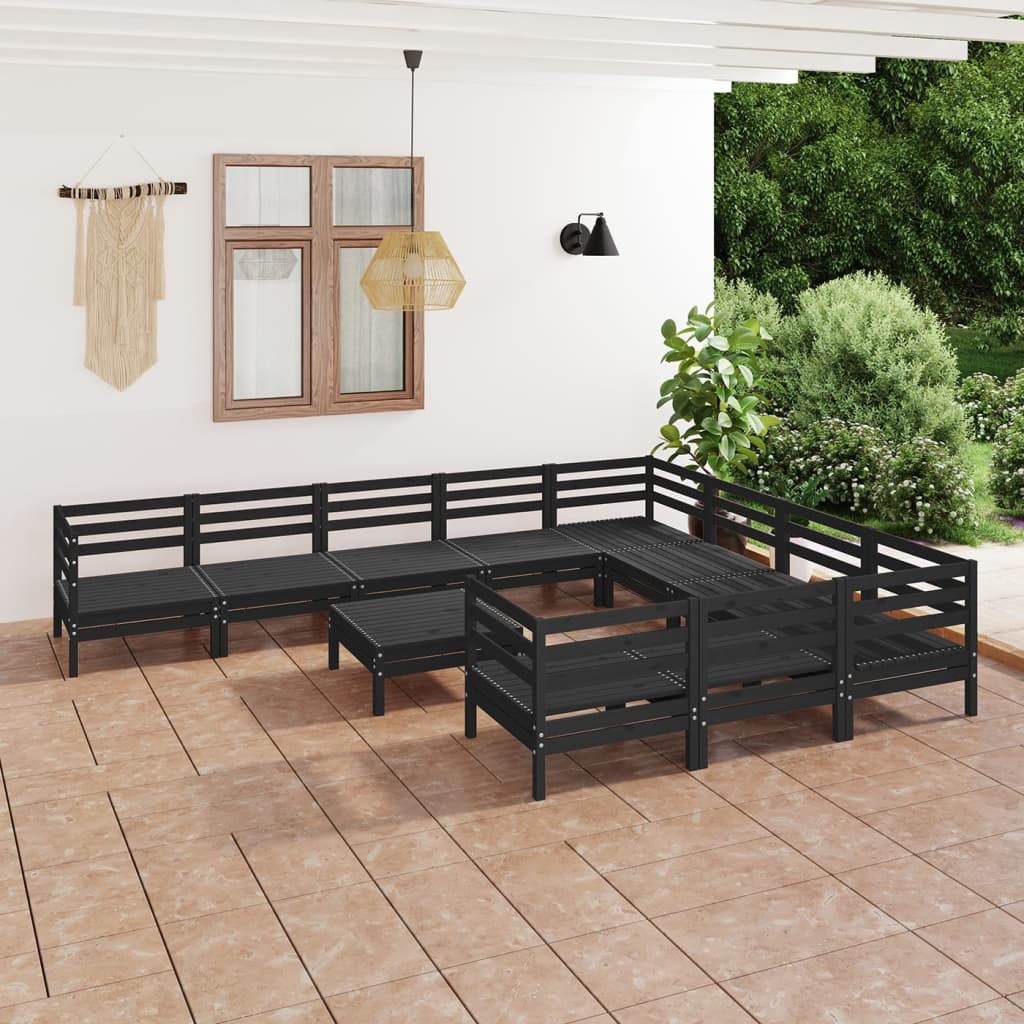 vidaXL 11 Piece Garden Lounge Set Black Solid Wood Pine