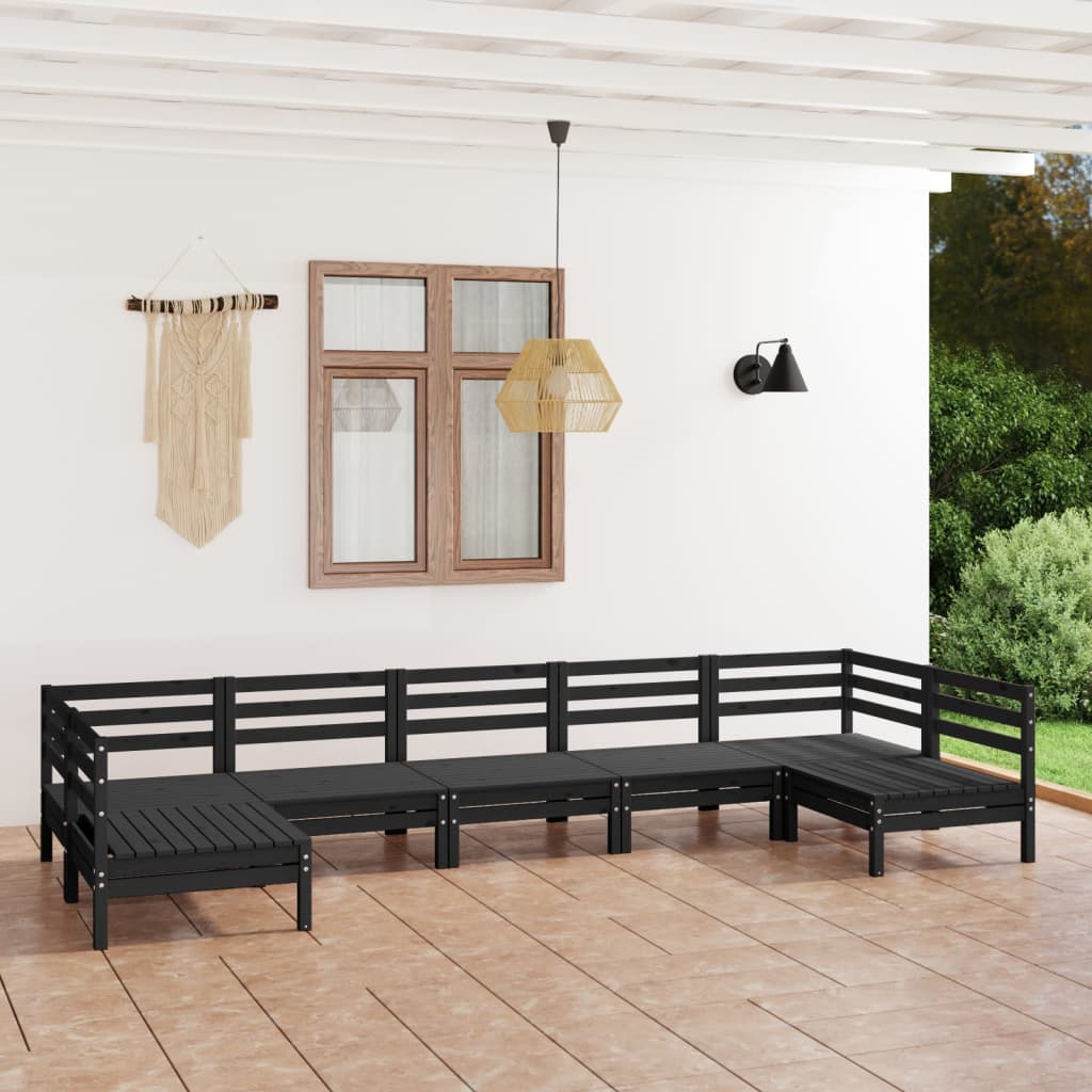 vidaXL 7 Piece Garden Lounge Set Black Solid Wood Pine